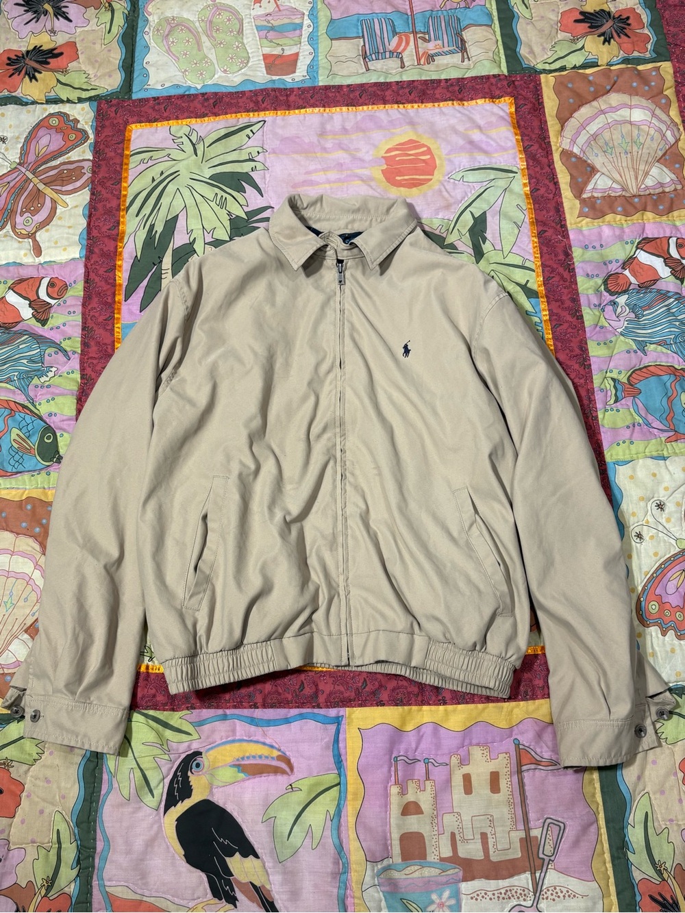 Polo Ralph Lauren Vintage Jacket Mens L Tan Harrington Full Zip Windbreaker